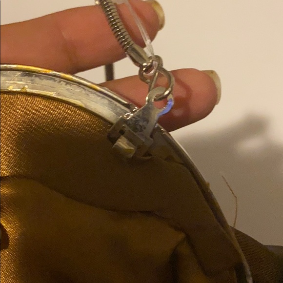 Brown evening bag w/crystals & kiss lock closure - Picture 5 of 12